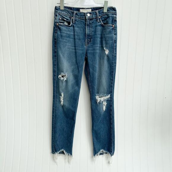 Mother Superior The Flirt Ankle Distressed Slim Jeans Blue Denim Womens 28 - Picture 3 of 13